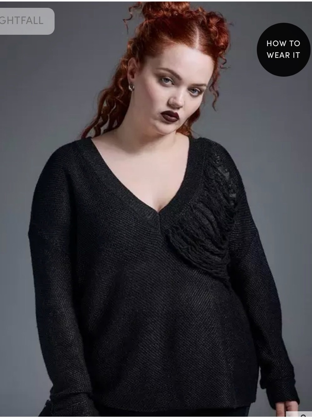 torrid Nightfall Distress V-Neck Sweater in Black